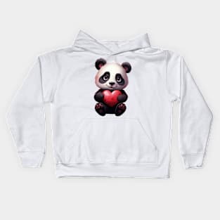 Valentine Panda Bear Holding Heart Kids Hoodie